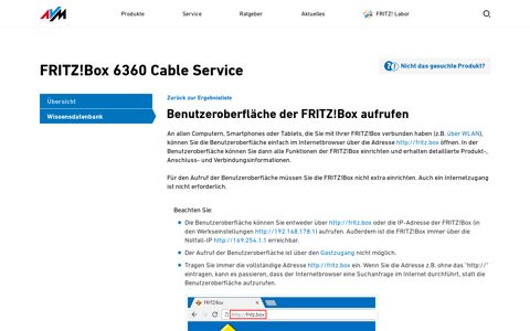 Box aufrufen | FRITZ!Box 6360 Cable - AVM