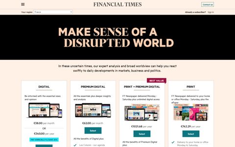 Financial Times Subscription - Subscribe Now to FT