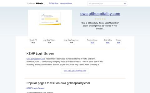 Owa.g6hospitality.com website. KEMP Login Screen.