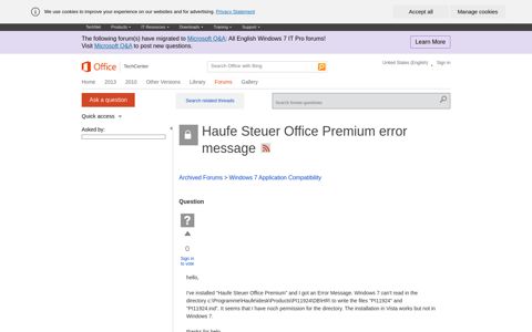 Haufe Steuer Office Premium error message - TechNet