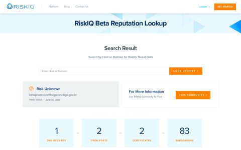 RiskIQ Beta Reputation Lookup - betapnadcovid19sigpcws.ibge.gov ...