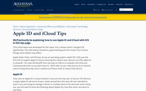 Apple ID and iCloud Tips - Augustana University