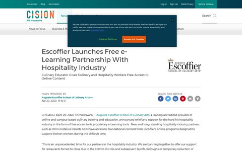 Escoffier Launches Free e-Learning Partnership With ...