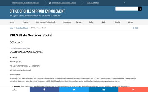 FPLS State Services Portal | ACF Archive | ACF