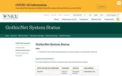 GothicNet System Status | New Jersey City University