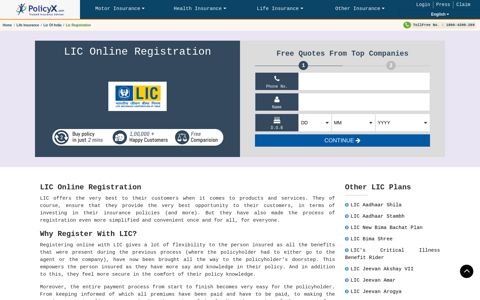 LIC Online Registration - PolicyX.com