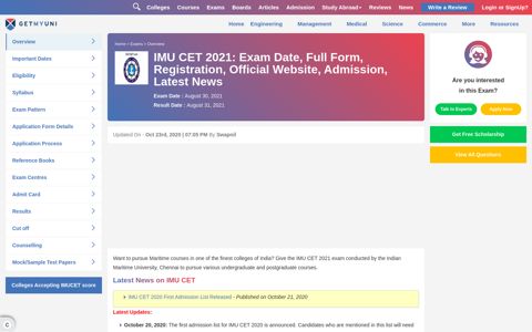 IMU CET 2021: Exam Date, Full Form, Registration, Official ...