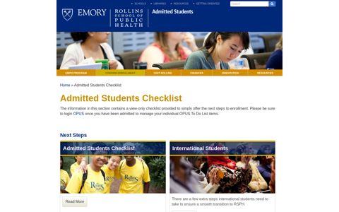 Admitted Students Checklist :: Rollins School of Public Health ...