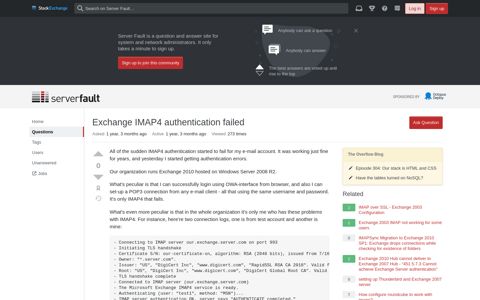 Exchange IMAP4 authentication failed - Server Fault