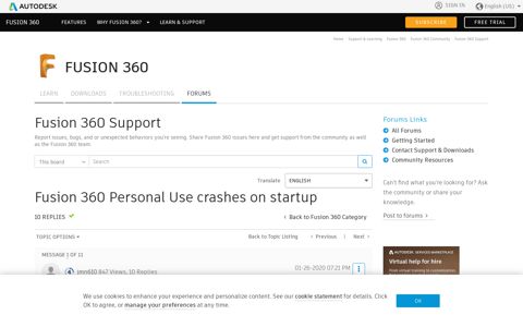 Solved: Fusion 360 Personal Use crashes on startup ...