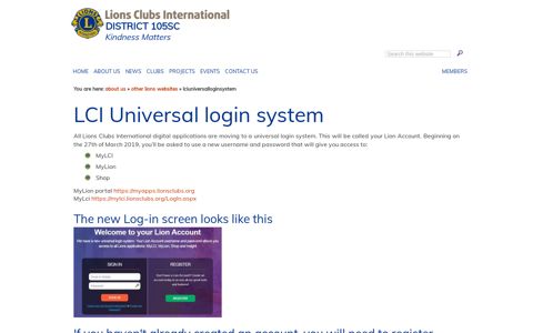 LCI Universal login system - Lions District 105SC