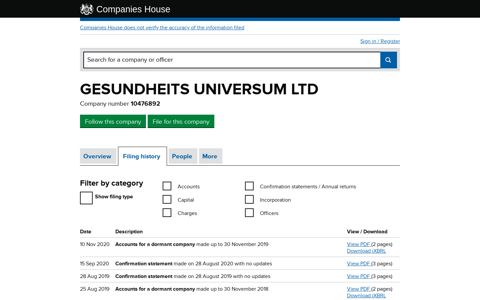 GESUNDHEITS UNIVERSUM LTD - Filing history (free ...