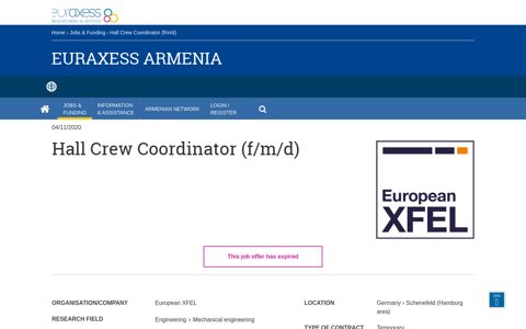 Hall Crew Coordinator (f/m/d) | EURAXESS Armenia