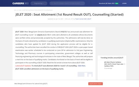 JELET 2020 - Counselling (Started), Seat Allotment
