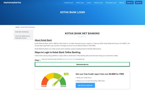 Kotak Bank login and net banking details - MyMoneyKarma