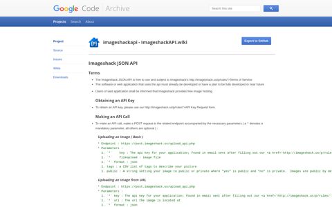 Imageshack JSON API - Google Code Archive - Long-term ...