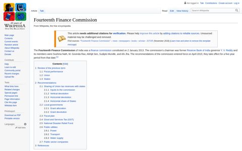 Fourteenth Finance Commission - Wikipedia