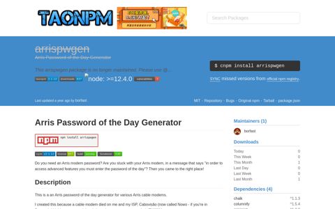 Arris Password of the Day Generator