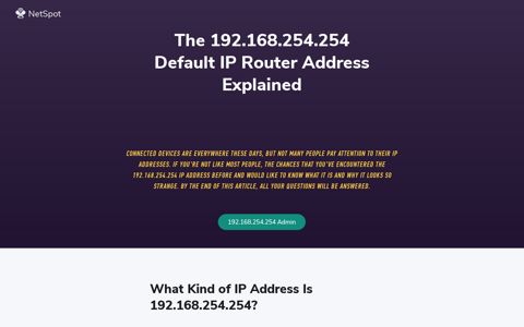 192.168.254.254 Default Router IP Address - NetSpot
