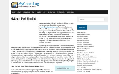 Park Nicollet My Chart - www.healthpartners.com |
