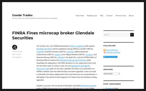 FINRA Fines microcap broker Glendale Securities – Goode ...