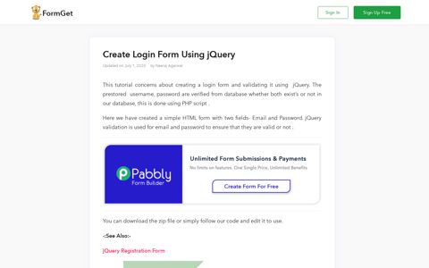 Create Login Form Using jQuery | FormGet