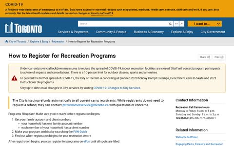 How to Register for Recreation Programs – City of Toronto