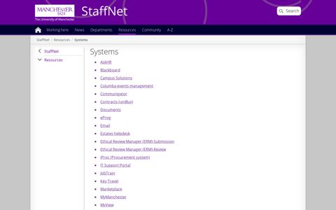 Systems | StaffNet | The University of Manchester