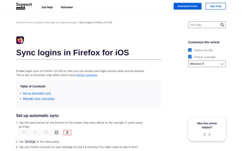 Sync logins in Firefox for iOS | Mozilla Support