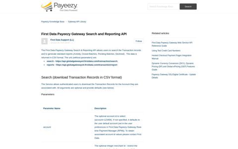 First Data Payeezy Gateway Search and Reporting API ...
