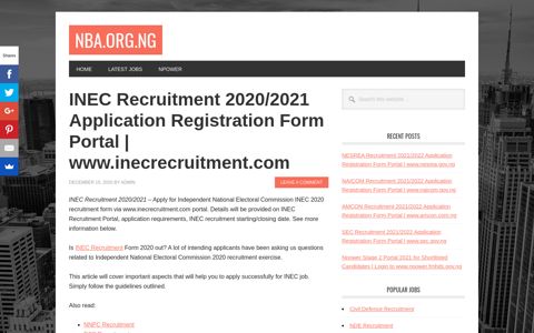 INEC Recruitment 2020/2021 Application Registration Form ...