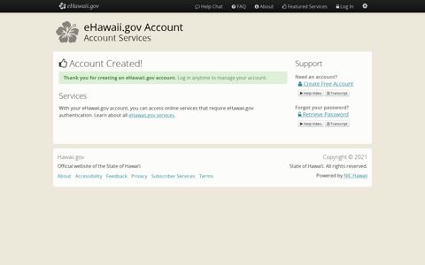 Account Created! - eHawaii.gov