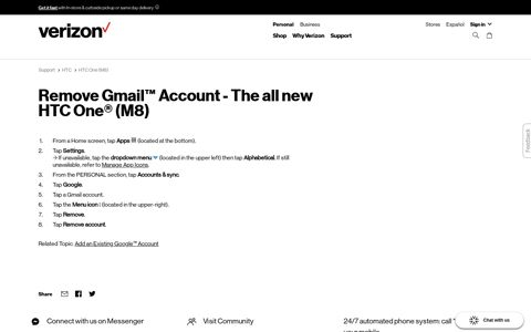 Remove Gmail Account - The all new HTC One (M8) | Verizon