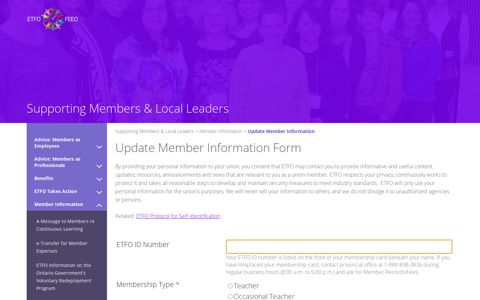 Update Member Information Form - ETFO
