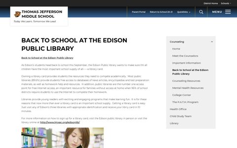 Back to School at the Edison Public Library - Thomas ...