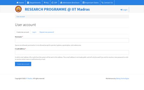 User account Create new account - Research@iitm - IIT Madras