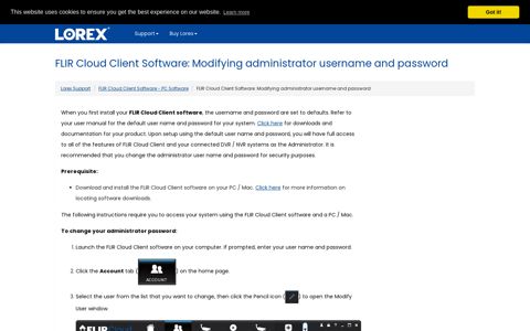 FLIR Cloud Client Software: Modifying administrator ...