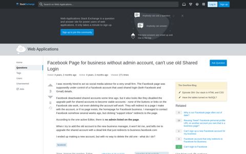 Facebook Page for business without admin account, can't use ...