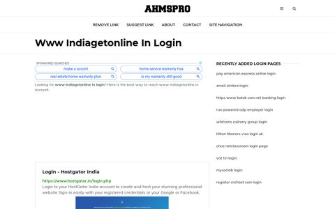 www indiagetonline in ✔️ Login - Hostgator India - AhmsPro.com