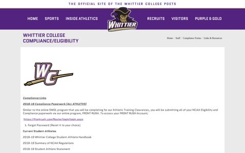 Whittier College Compliance/Eligibility