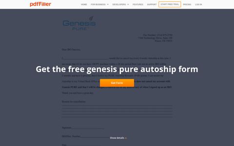 Genesis Pure Autoship - Fill Online, Printable, Fillable, Blank ...