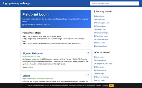 Fieldprint Login ~ logingateway.web.app