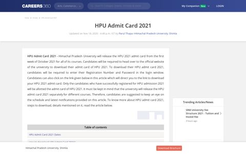 HPU Admit Card 2021 - Download UG, PG Hall Ticket Online ...