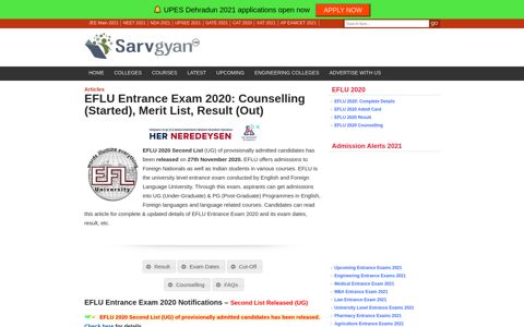 EFLU Entrance Exam 2020: Counselling (Started), Merit List ...