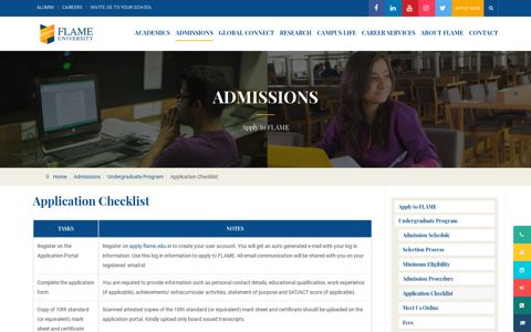 Application Checklist - FLAME University