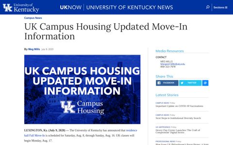 UK Campus Housing Updated Move-In Information | UKNow