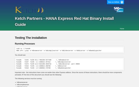 HANA Express Testing Install | Ketch Partners - HANA ...