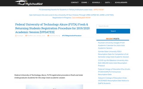 FUTA Registration Procedure 2019/2020 | Undergraduate ...