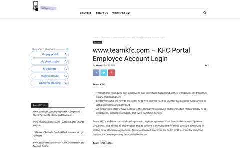 www.teamkfc.com - KFC Portal Employee Account Login | Qotd