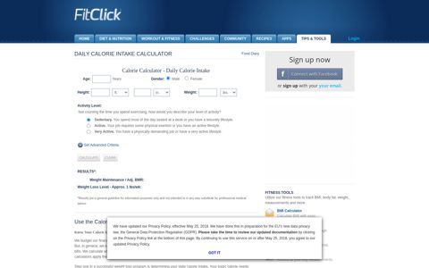 Calorie Calculator at FitClick